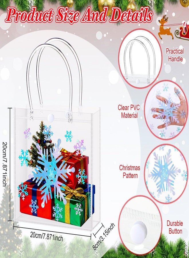 Tenceur 24 Pcs Winter Blue Snowflakes Clear PVC Gift Bags with Handles Winter Party Favor Bags Bulk Reusable Snowflakes Goodies Candy Treat Totes for Holiday Party Favors Supplies - Image 3